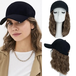 lot 7627322 image: S-noilite Baseball Cap Wig with Hair Extensions 8 Short Curly Wavy Bob Hairstyle Adjustable Hats with Hair Attached for Women Synthetic Highlight Balayage Wavy Bob Hat Wig(#10P22T-Brown Mix Blonde)