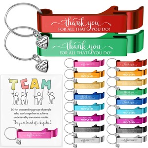 lot 7627325 image: Yiyiring 20 Sets Team Employees Appreciation Gifts Inspirational Opener Keychain Thank You Keychain Colored Bottle Opener Team Cards Team Inspirational Gifts for Staff Coworker Teacher (Thank You)