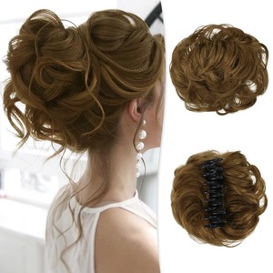 lot 7627327 image: RUWISS Claw Clip Messy Bun Hair Piece Real Human Hair Buns Curly Chignon Hair Bun Extensions Wavy Tousled Updo Hair Buns Claw Clip Ponytail Hairpieces Hair Scrunchie with Clip for Women��Light Brown��