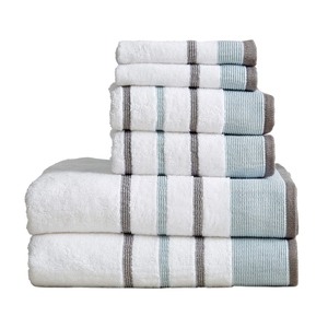 lot 7627350 image: Decorative Bath Towel Set - Combed Cotton 6 Piece Towel Set - 2 Bath Towels, 2 Hand Towels, 2 Washcloths - Luxurious, Ultra-Soft, Durable Towels for Bathroom Decor (EucalyptusGrey)
