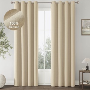 lot 7627352 image: ChrisDowa 100% Blackout Linen Curtains, 2 Panels Set Thermal Insulated Room Darkening Curtains for Living Room, Privacy Grommet Window Curtains for Bedroom (Cream, 52 x 90 Inch)