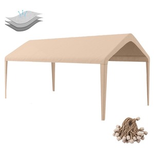 lot 7627356 image: Carport Replacement Canopy Cover 12x20 for Tent Top Garage Shelter Cover with Ball Bungees, 800D Oxford Carport Replacement Cover Waterproof & UV Protection, Not Included Frame (Light Brown) - Retail $101.38