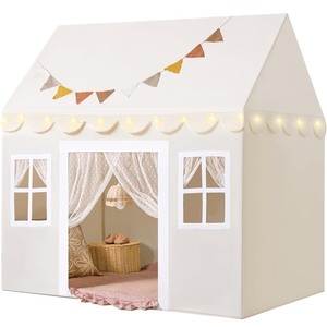 lot 7627368 image: Tiny Land Play Tent with Padded Mat & LED Lights, Kids Tent, Playhouse for Kids, Indoor Bed Tent for Toddler, Toys for 3,4,5,6-Year-Old Girls, Neutral Color Play Room Furniture