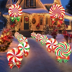 lot 7627377 image: Suzile 12 Pcs Christmas Decorations Outdoor Christmas Candy Cane Yard Signs with Stakes LED Lights Xmas Peppermint Lawn Sign Christmas Party Supplies for Party Porch Lawn Walkway Decor