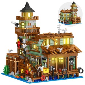 lot 7627381 image: Fishing Village Store House Building Set with LED Light, 1881 PCS Wood Cabin Mini Building Block, STEM Architecture Toys Kit, Birthday Gift for Adults Ages 8-12 Years��Not Compatible with Set ��