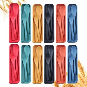 lot 7627382 image: Reusable Travel Utensils Set with Case,12 Sets Wheat Straw Portable Plastic Fork Spoons Knife Camping Cutlery, Eco-Friendly BPA Free Lunch Tableware Travel Picnic Silverware for Kids Adults Daily Use