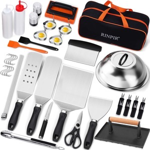 lot 7627387 image: RINPIR 42pcs Griddle Accessories Kit for Blackstone, Flat Top Teppanyaki Spatula Set with Enlarged Spatulas, Melting Dome and Burger Press, Professional Hibachi Tools Gifts for Outdoor BBQ