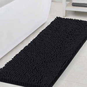 lot 7627403 image: H.VERSAILTEX Bathroom Rugs Bath Mats for Bathroom Non Slip Chenille Bathroom Runner Rug 47x17 Extra Soft and Absorbent Shaggy Rugs Washable Dry Fast Plush Area Carpet Mats for Bath Room, Tub - Black
