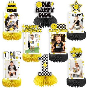 lot 7627407 image: NANAGALI 8 Pcs One Happy Dude Honeycomb Centerpiece One Happy Dude 1st Photo Table Centerpiece Party Decoration Set 1st Table Toppers Centerpieces First Birthday Party Idea for Baby Boys and Girls