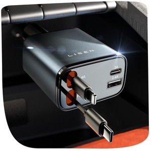 lot 7627410 image: LISEN Retractable Car Charger 69W USB C Car Adapter for iPhone 16 Car Charger Fast Charging, Valentines Day Gifts for him her Women Men, Car Accessories USBC Car Charger for iPhone 16 15 14 13, Gray