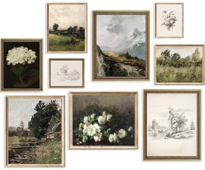 lot 7627421 image: Vintage Wall Art French Country Wall Decor, Vintage Posters for Room Aesthetic Picture, Dark Green Antique European Landscape Flower Meadow Gallery Canvas Art Prints Painting for Bedroom Living Room,