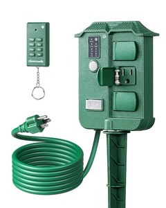 lot 7627422 image: DEWENWILS Outdoor Power Stake Timer Waterproof, 100FT Wireless Remote Control, 6 Grounded Outlets, 6FT Extension Cord, Photocell Dusk to Dawn for Lights, Garden, UL Listed