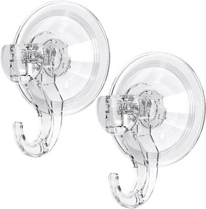 lot 7627429 image: Quntis Suction Cup Hooks - 2 Pack Heavy Duty Suction Shower Hooks, Waterproof Kitchen Bathroom Window Wall Glass Door Clear Plastic Hooks for Hanging Towel Bathrobe Loofah Sponge Christmas Wreath Key