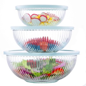 lot 7627448 image: Luvan Glass Mixing Bowls with Lids Set(3.7QT, 2.1QT, 1.1QT),3pc Glass Nesting Bowls,Large Glass Salad Bowls with lids,Clear Cooking Bowls for Kitchen Prep,Food Storage,Baking,Microwave and Oven Safe