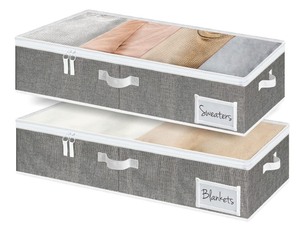 lot 7627451 image: StorageWorks Underbed Storage Box, Underbed Clothes Storage Bin for Clothes, Blankets and Shoes, Foldable Underbed Bags, Gray, Large, 2 Pack