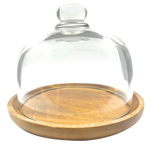 lot 7627454 image: Ikerall 6 Inch Wooden Base Small Cake Display Stand with Glass Dome,Cloche Clear Glass Bell Jar Cover for Dessert Cheese Candy Plants Succulents