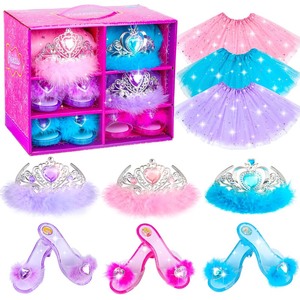 lot 7627464 image: Princess Dress Up Shoes Princess Dresses for Girls, BIBUTY Dress Up Clothes Pretend Play Costumes-3 Sets of Princess Shoes, Dresses and Crowns, Princess Accessory Toys for 3-6 yr Girl Birthday Gifts