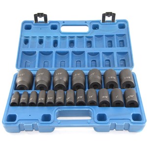 lot 7627466 image: MacWork 19 Piece 12-Inch Drive Standard Impact Socket Set, SAE, 38 to 1-12, CR-V&Cr-Mo Alloy Steel, 6-point Hex Radius Corner Design