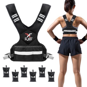 lot 7627478 image: FUFF Adjustable Weighted Vest for Adult, 4-10lb Vest with 6 Ironsand Weights for Strength Training, Large Weight Vest with Reflective Strip for Men & Women