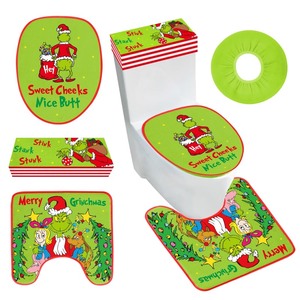 lot 7627484 image: Funny Christmas Bathroom Decorations, Set of 4 Toilet Seat Cover Sets with Toilet Lid Cover Toilet Seat Cover Rug Tank Cover, Xmas Indoor Home Bath Room Decor, White Elephant Gag Gifts for Women Men