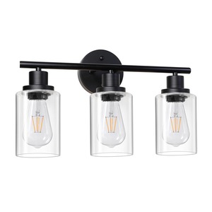 lot 7627493 image: Unicozin Modern Bathroom Light Fixtures, 3 Light Vanity Lights, Black Wall Lamp with Clear Glass for Bathroom, Mirror, Living Room, Bedroom, Hallway, E26 Base