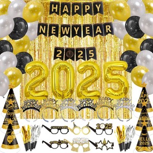 lot 7627497 image: Falinpitos New Years Decorations 2025 - Happy New Years Eve Party Supplies - Includes Banner, Glasses, Balloons, Squawkers, Fringe Curtain, Hats and Tiaras