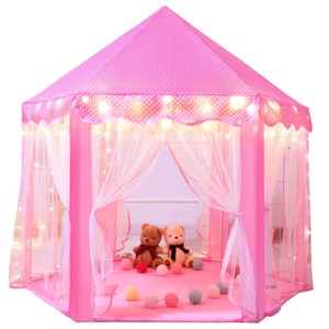 lot 7627504 image: Sumbababy Princess Castle Tent for Girls Fairy Play Tents for Kids Hexagon Playhouse with Fairy Star Lights Toys for Children or Toddlers Indoor or Outdoor Games (Pink)