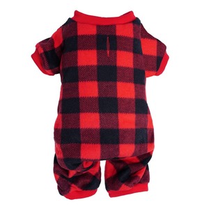 lot 7627508 image: Topbuti Pet Christmas Pajamas Red Black Buffalo Plaid Jumpsuit Dog Cat Soft Winter Clothes Puppy Doggie Checkered Sweater Apparel (M)