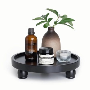 lot 7627516 image: ROSE BLOOM Modern Wood Riser for Display, Farmhouse Pedestal Stand for Bathroom Counter, Kitchen Round Display Tray, Waterproof Organizer for Soap Home Decor (Black)