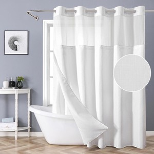 lot 7627526 image: eachope Extra Long No Hook Shower Curtain with Snap-in Fabric Liner Set,Slub Textured Fabric Shower Curtains for Bathroom,Hotel Style Modern Shower Curtain,Water Repellent & Washable,71x98(96),White