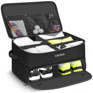 lot 7627527 image: YOREPEK Large 2 Layer Golf Trunk Organizer for 2 Size14 Pair Shoes, Water Resistant Car Golf Locker with Separate Ventilated Compartment, Golf Trunk Storage for Clothes, Gloves,Unique Golf Gifts