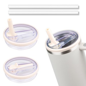 lot 7627534 image: 40 oz Tumbler Flip Straw Lid Compatible with Stanley Cup 40oz Tumbler Tumbler Cover Compatible with Stanley Cup Quencher (Cream White, 2 Pack)