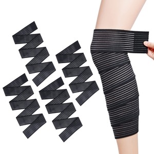 lot 7627535 image: Rbenxia 4 Pieces of Black Elastic Calf Compression Bandage Adjustable Leg Compression Sleeve Knee Wraps Brace Support Bands for Stabilising Ligament, Joint Pain, Sport (180 cm)