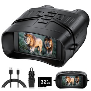 lot 7627538 image: Night Vision Goggles - 4K Night Vision Binoculars with 5000mAh Rechargeable Battery, 32GB TF Card can Save Photo and Video, 3 HD Screen for Camping & Security, Black - Retail $120.26