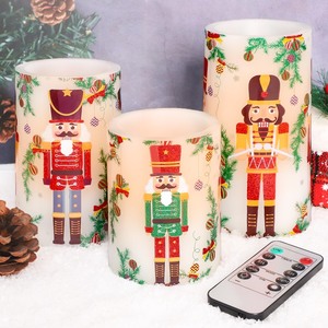 lot 7627539 image: MELTONE Nutcracker Christmas Flameless Candles Remote Real Wax Flickering Battery Operated Candles - Home Party Bedroom Birthday Holiday Xmas Decorations