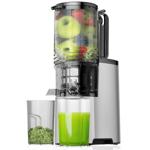 lot 7627543 image: Cold Press Juicer, 5.4 Wide Feed Chute Juice Extractor Machine with 400W, High Juice Yield, Slow Masticating Juicer for Whole Vegetables & Fruits, Light Gray - Retail $117.06