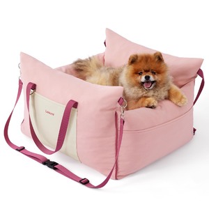lot 7627546 image: Lesure Small Dog Car Seat for Small Dogs - Waterproof Dog Booster Seat for Car with Storage Pockets and Clip-On Safety Leash and Thickened Memory Foam Filling, Pet Travel Carrier Bed Strawberry Cream