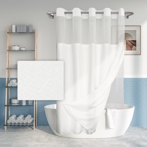 lot 7627548 image: Extra Long No Hook Slub Textured Shower Curtain with Snap-in PEVA Liner Set - 71 x 98(96), Hotel Style with See Through Top Window, Fabric Curtain & Waterproof Liner, White, 71x98
