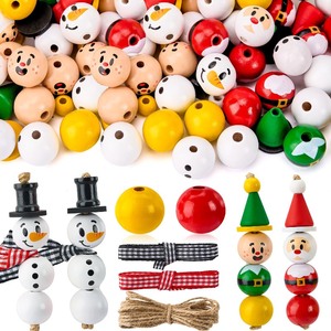 lot 7627559 image: JOYIN 173 Pcs Christmas DIY Wooden Beads Craft, Printed Wood Round Beads Make Up to 30 Hanging Ornaments of Snowman, Santa Santa & Elf for Christmas Craft, Xmas Holiday Decoration,Art Activities