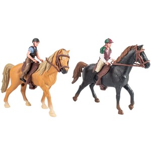 lot 7627561 image: Hiawbon People Horse Riding Figurine Realistic Riding People Action Figure Plastic Horse Rider Model for Farm Animal, Set of 2