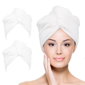 lot 7627562 image: YoulerTex Ultra Plush Microfiber Hair Towel Wrap for Women, 2 Pack 10 inch X 26inch Purple, Ultra Absorbent Twist Hair Turban Drying Cap Hair Wrap, for Drying Curly, Long & Thick Hair (White)