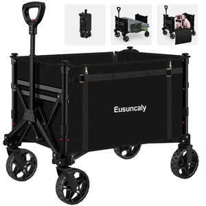 lot 7627569 image: Eusuncaly Collapsible Wagon Cart with Wheels Foldable Wagon Folding Outdoor Utility Wagon Grocery Wagon for Camping Shopping Sports Gardeing Fishing (Black)