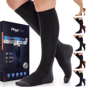 lot 7627571 image: PhysFlex Compression Socks for Women and Men - Best Support for Running, Flying, Pregnancy - Knee High Graduated Compression Stockings (Black, SM)