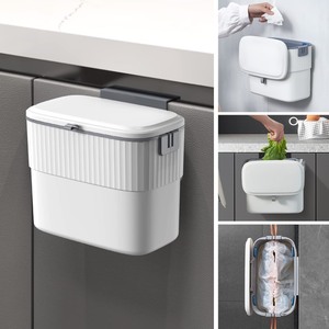 lot 7627575 image: ELPHECO Kitchen Compost Bin with Lid 1.8 Gallon Hanging Trash Can with Lid, 7 Liter Wall-Mounted Garbage Can for Kitchen Cabinet Door, Small Under Sink Trash Can for Cupboard, Bathroom, Office