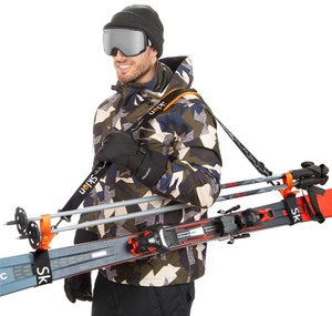 lot 7627579 image: Sklon Ski Strap and Pole Carrier  Avoid The Struggle and Effortlessly Transport Your Ski Gear Everywhere You Go  Features Cushioned Shoulder Sling  Great for Families - Men, Women and Kids - Orange