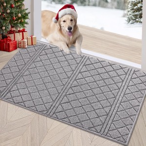 lot 7627583 image: REFETONE Indoor Doormat, Front Back Door Mat 16x24 Absorbent Rubber Backing Non Slip Door Mats, Low-Profile Resist Dirt Rugs, Machine Washable Door Rug Inside Floor Mat for Entryway, Light Grey