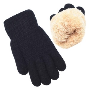 lot 7627588 image: Winter Gloves for Boys Girls - Kids Warm Knit Thermal Cable Knitted Gloves Black Wool Fleece Lined Mittens for Cold Weather