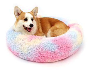 lot 7627589 image: Kimpets Dog Bed Calming Dog Beds for Small Medium Large Dogs - Round Donut Washable Puppy Dog Bed, Anti-Slip Faux Fur Fluffy Donut Cuddle Anxiety Cat Pet Bed(20 Color)