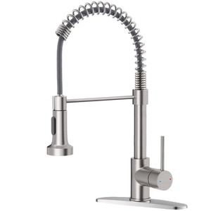 lot 7627591 image: OWOFAN Kitchen Faucet with Pull Down Sprayer Brushed Nickel Stainless Steel Single Handle Pull Out Spring Sink Faucets 1 Hole Or 3 Hole Dual Function for Farmhouse Camper Laundry Utility Rv Wet Bar