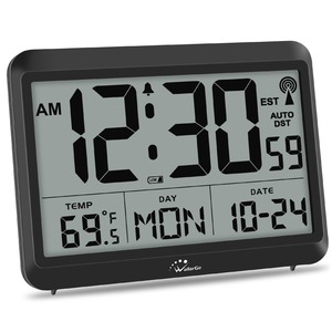 lot 7627594 image: WallarGe Atomic Clock Battery Operated - Large Display Digital Alarm Clock with Seconds and Indoor Temeperature, 4 Time Zones, DST